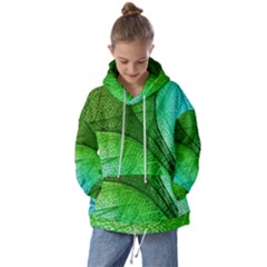 3d Leaves Texture Sheet Blue Green Kids  Oversized Hoodie