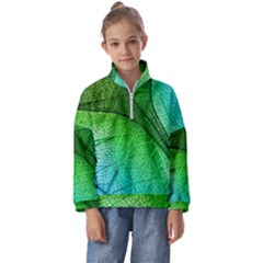 3d Leaves Texture Sheet Blue Green Kids  Half Zip Hoodie