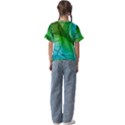 3d Leaves Texture Sheet Blue Green Kids  Cuff Sleeve Scrunch Bottom T-Shirt View2