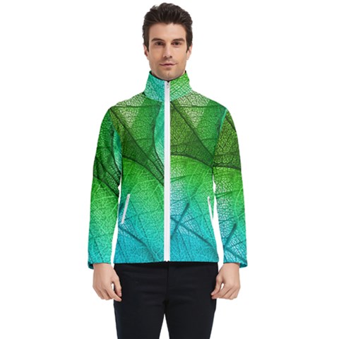 3d Leaves Texture Sheet Blue Green Men s Bomber Jacket by Cemarart