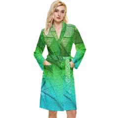 3d Leaves Texture Sheet Blue Green Long Sleeve Velvet Robe