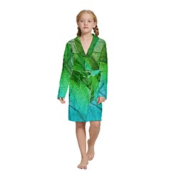 3d Leaves Texture Sheet Blue Green Kids  Long Sleeve Velvet Lounge Robe by Cemarart