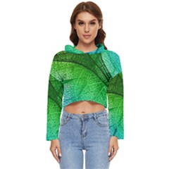 3d Leaves Texture Sheet Blue Green Women s Lightweight Cropped Hoodie