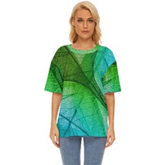 3d Leaves Texture Sheet Blue Green Oversized Basic T-shirt