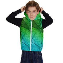 3d Leaves Texture Sheet Blue Green Kids  Stylish Hooded Puffer Vest