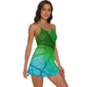 3d Leaves Texture Sheet Blue Green 2-in-1 Flare Activity Dress View3