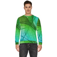 3d Leaves Texture Sheet Blue Green Men s Fleece Sweatshirt