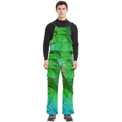 3d Leaves Texture Sheet Blue Green Men s Side Zip Front Pouch Ski And Snowboard Bib Pants	