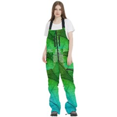 3d Leaves Texture Sheet Blue Green Women s Front Zip Ski And Snowboard Bib Pants