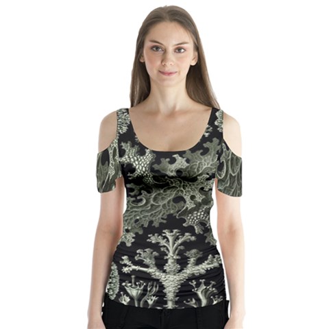 Weave Haeckel Lichenes Photobionten Butterfly Sleeve Cutout T-shirt  by Cemarart