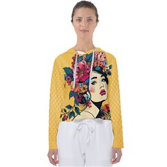 Grafxthings Women With Flower Wreath Women s Slouchy Sweat