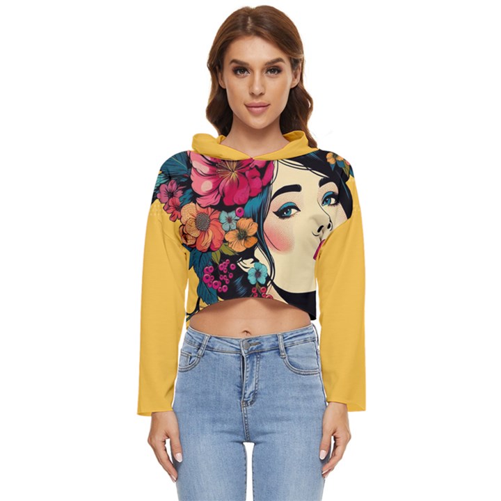 grafXthings Women With Flower Wreath Women s Lightweight Cropped Hoodie