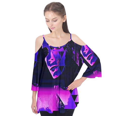 Counting Coup Ultraviolet Flutter Sleeve T-shirt by MRNStudios