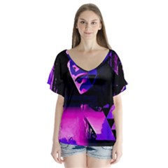 Counting Coup Ultraviolet V-neck Flutter Sleeve Top