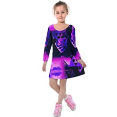 Counting Coup Ultraviolet Kids  Long Sleeve Velvet Dress