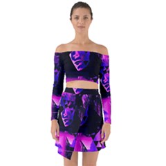 Counting Coup Ultraviolet Off Shoulder Top With Skirt Set by MRNStudios