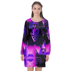 Counting Coup Ultraviolet Long Sleeve Chiffon Shift Dress 