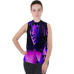 Counting Coup Ultraviolet Mock Neck Chiffon Sleeveless Top by MRNStudios