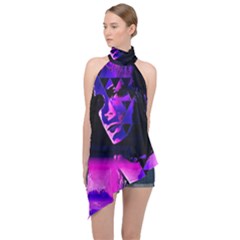 Counting Coup Ultraviolet Halter Asymmetric Satin Top