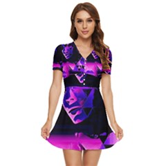 Counting Coup Ultraviolet V-neck High Waist Chiffon Mini Dress by MRNStudios