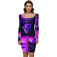 Counting Coup Ultraviolet Women Long Sleeve Ruched Stretch Jersey Dress