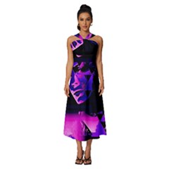 Counting Coup Ultraviolet Sleeveless Cross Front Cocktail Midi Chiffon Dress