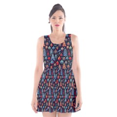 Vintage Style Christmas Decoration Pattern Motif Scoop Neck Skater Dress