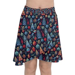 Vintage Style Christmas Decoration Pattern Motif Chiffon Wrap Front Skirt