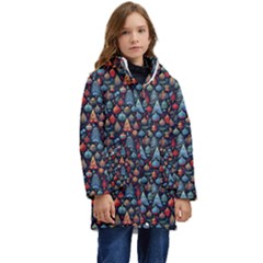 Vintage Style Christmas Decoration Pattern Motif Kids  Hooded Longline Puffer Jacket