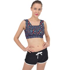 Vintage Style Christmas Decoration Pattern Motif V-back Sports Bra