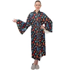 Vintage Style Christmas Decoration Pattern Motif Maxi Velvet Kimono