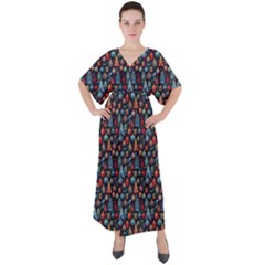 Vintage Style Christmas Decoration Pattern Motif V-neck Boho Style Maxi Dress