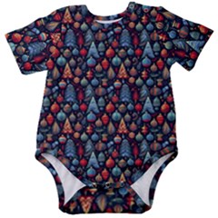 Vintage Style Christmas Decoration Pattern Motif Baby Short Sleeve Bodysuit