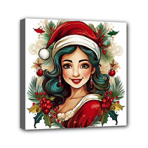 Young Woman With Santa Claus Clothes Isolated Illustration Wb Mini Canvas 6  X 6  (stretched)