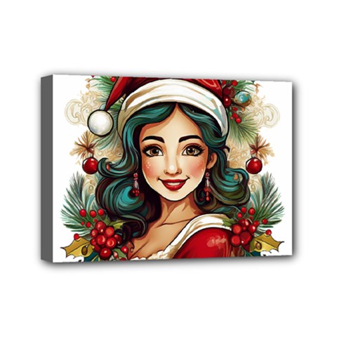 Young Woman With Santa Claus Clothes Isolated Illustration Wb Mini Canvas 7  X 5  (stretched)