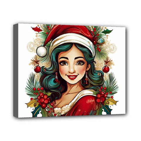 Young Woman With Santa Claus Clothes Isolated Illustration Wb Canvas 10  X 8  (stretched)