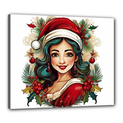 Young Woman With Santa Claus Clothes Isolated Illustration Wb Canvas 24  X 20  (stretched)