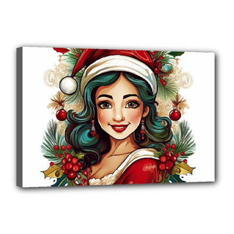 Young Woman With Santa Claus Clothes Isolated Illustration Wb Canvas 18  X 12  (stretched)