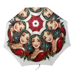 Young Woman With Santa Claus Clothes Isolated Illustration Wb Folding Umbrellas