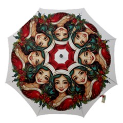 Young Woman With Santa Claus Clothes Isolated Illustration Wb Hook Handle Umbrellas (large)