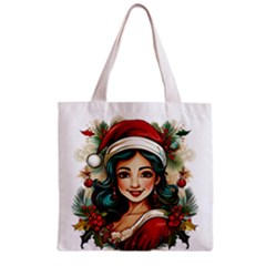 Young Woman With Santa Claus Clothes Isolated Illustration Wb Zipper Grocery Tote Bag