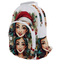 Young Woman With Santa Claus Clothes Isolated Illustration Wb Rounded Multi Pocket Backpack