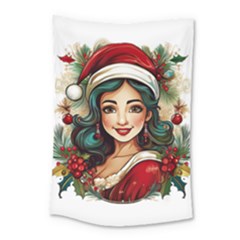 Young Woman With Santa Claus Clothes Isolated Illustration Wb Small Tapestry