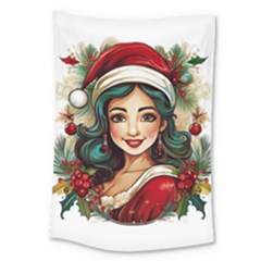 Young Woman With Santa Claus Clothes Isolated Illustration Wb Large Tapestry