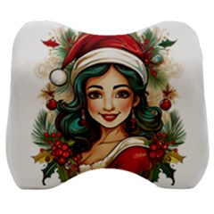 Young Woman With Santa Claus Clothes Isolated Illustration Wb Velour Head Support Cushion