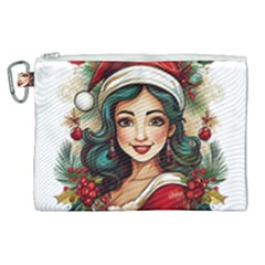 Young Woman With Santa Claus Clothes Isolated Illustration Wb Canvas Cosmetic Bag (xl)