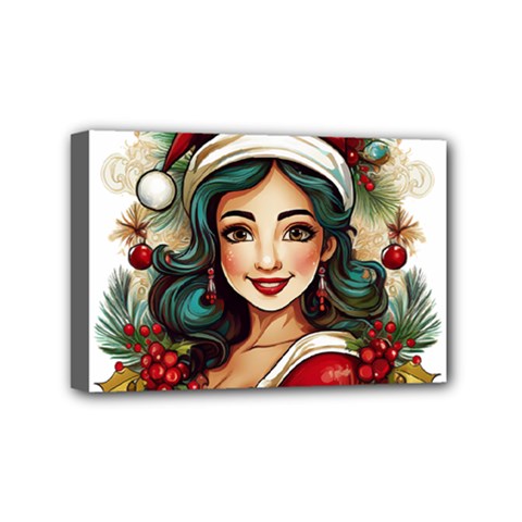 Young Woman With Santa Claus Clothes Isolated Illustration Wb Mini Canvas 6  X 4  (stretched)