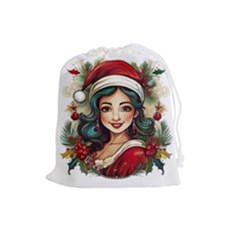 Young Woman With Santa Claus Clothes Isolated Illustration Wb Drawstring Pouch (large)