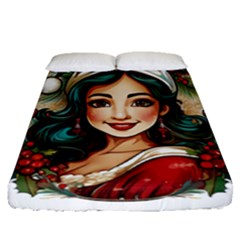 Young Woman With Santa Claus Clothes Isolated Illustration Wb Fitted Sheet (queen Size)