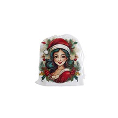 Young Woman With Santa Claus Clothes Isolated Illustration Wb Drawstring Pouch (xs)